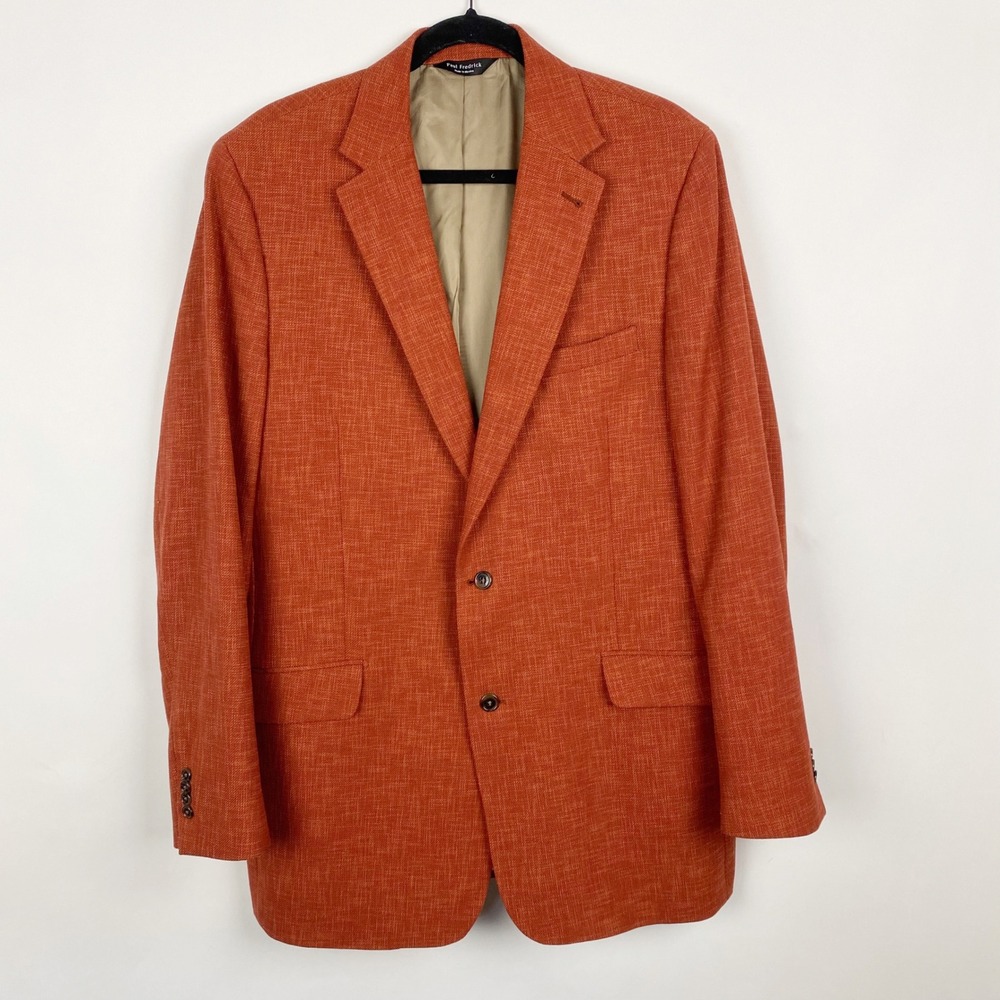 Paul Fredrick Wool Blend Notch Lapel Sport Coat Men's‎ 44XL Rust Single Breasted
